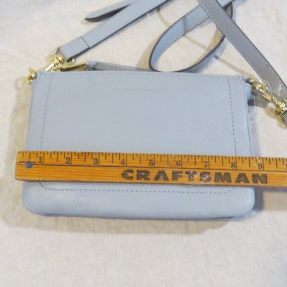 Aimee Kestenberg Madrid Leather Crossbody Purse Bag Light Gray Blue - Picture 11 of 12